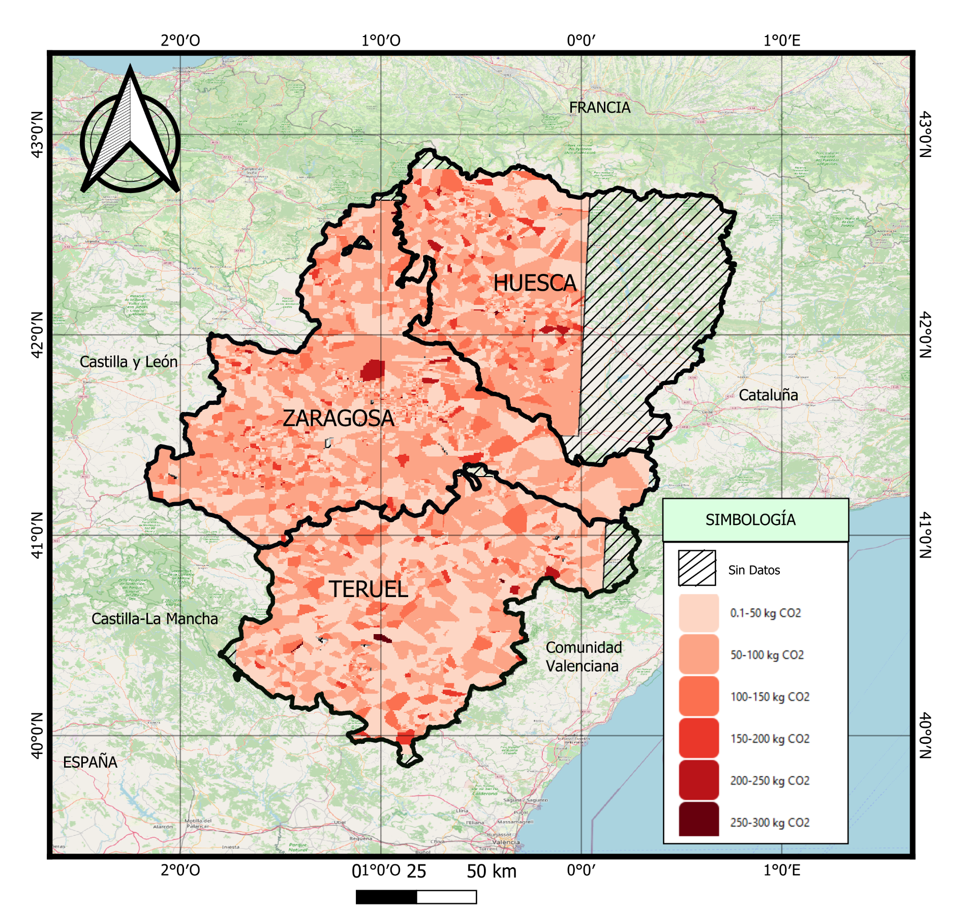 Aplicación de herramienta ráster del software Qgis para las zonas de emisiones de CO2